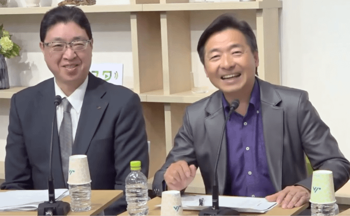 左:株式会社日本農業新聞 代表取締役社長 田宮 和史郎 氏　　　右:ノーコード推進協会 代表理事  中山 五輪男 氏